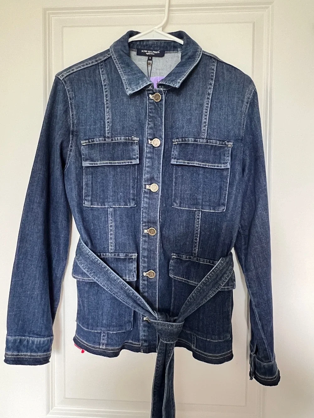 NWT Kobi Halperin Blue Becca Tie-Waist Denim Utility Jacket